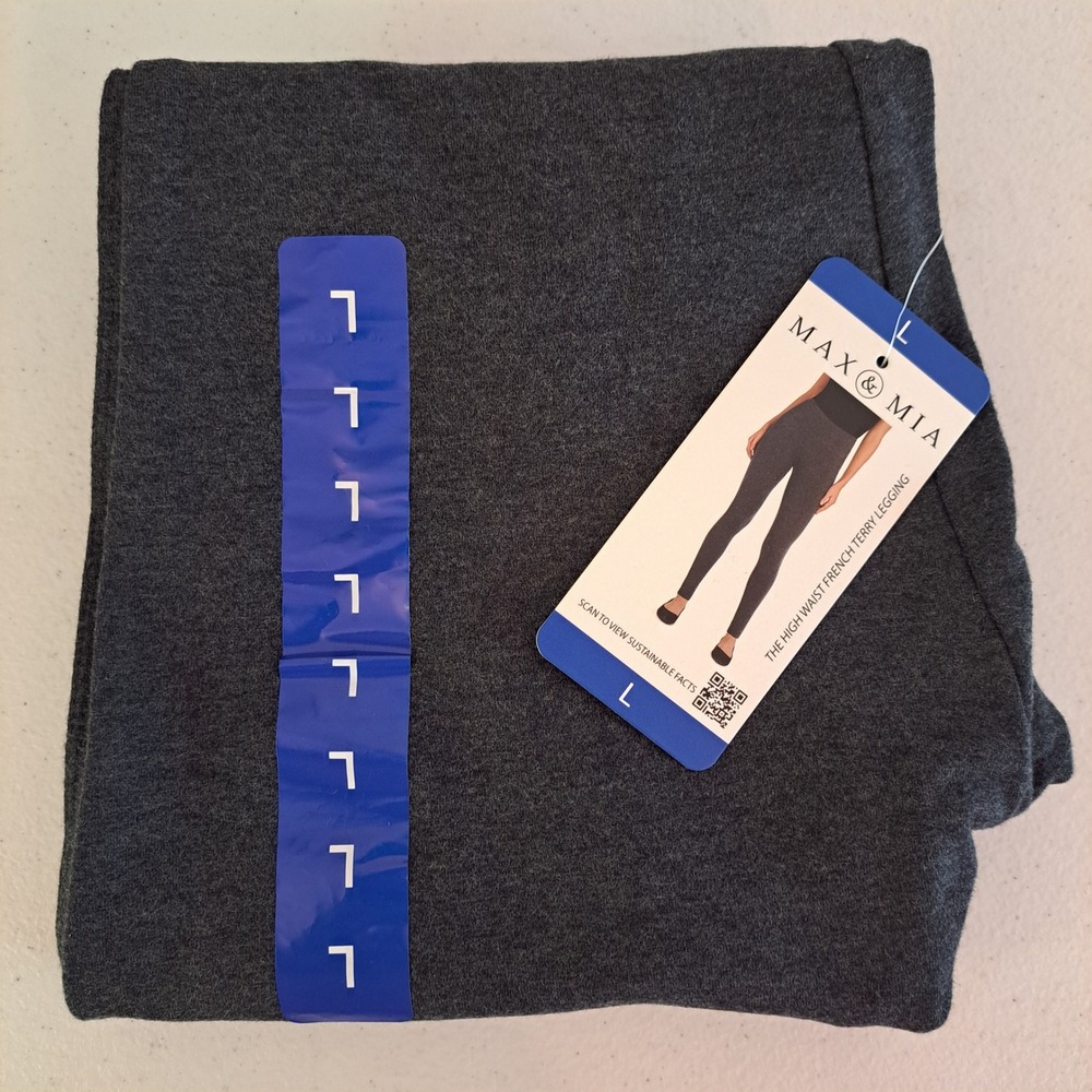 Max & Mia French Terry Leggings Women L Gray NWT High Waist 822-223-CB5 - Picture 3 of 3
